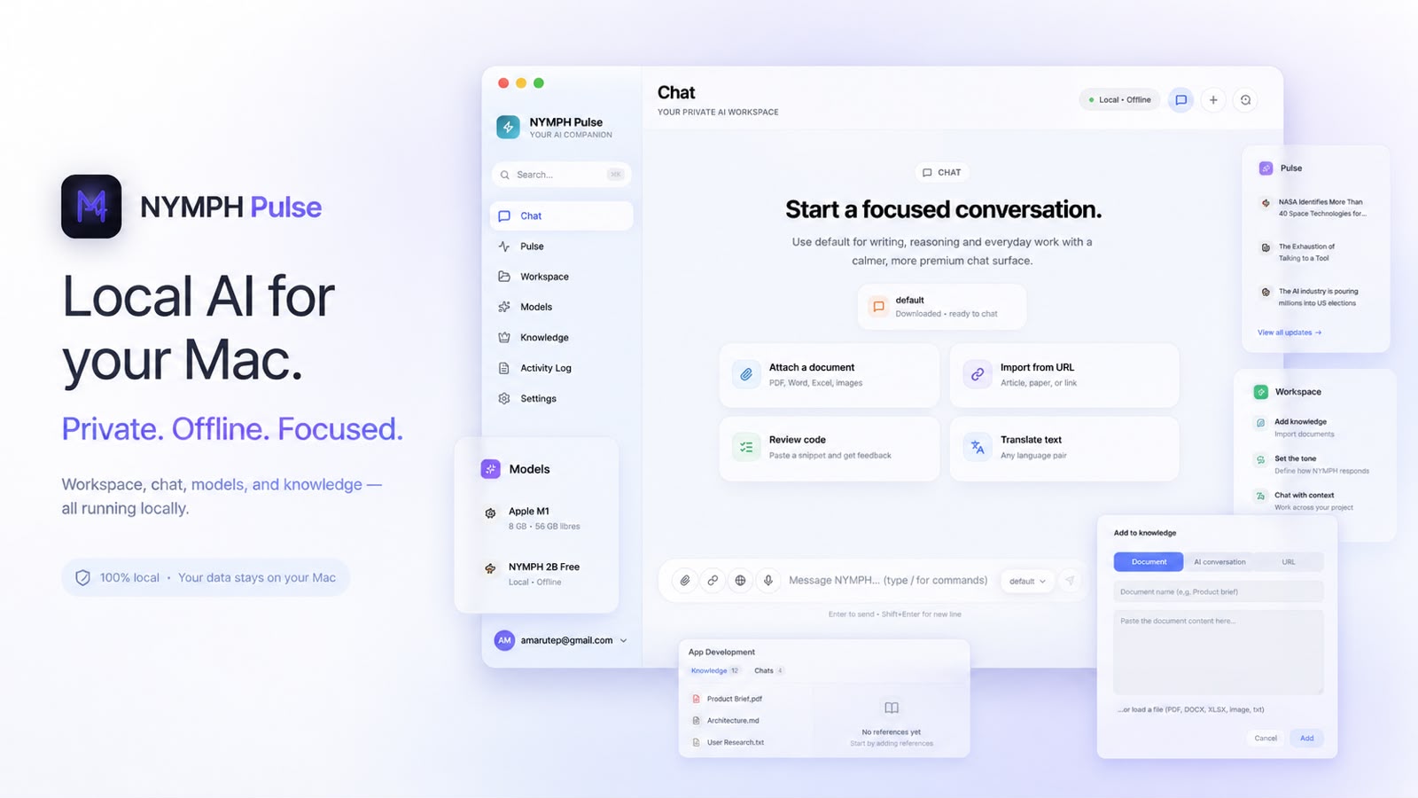 Nymph Pulse — app de IA local para macOS de Punky Tiger Labs