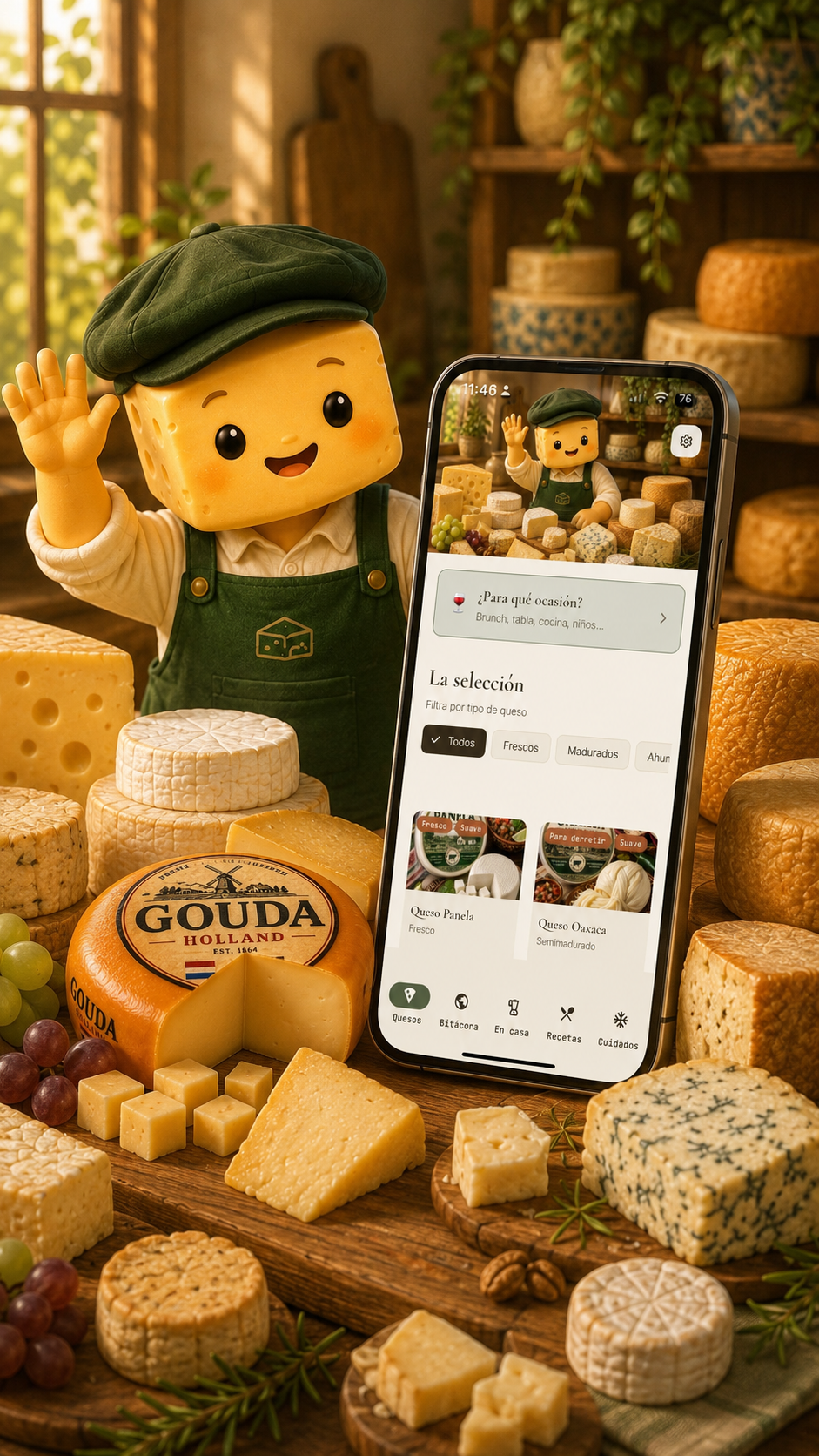 Quesitos World mascot showing the app